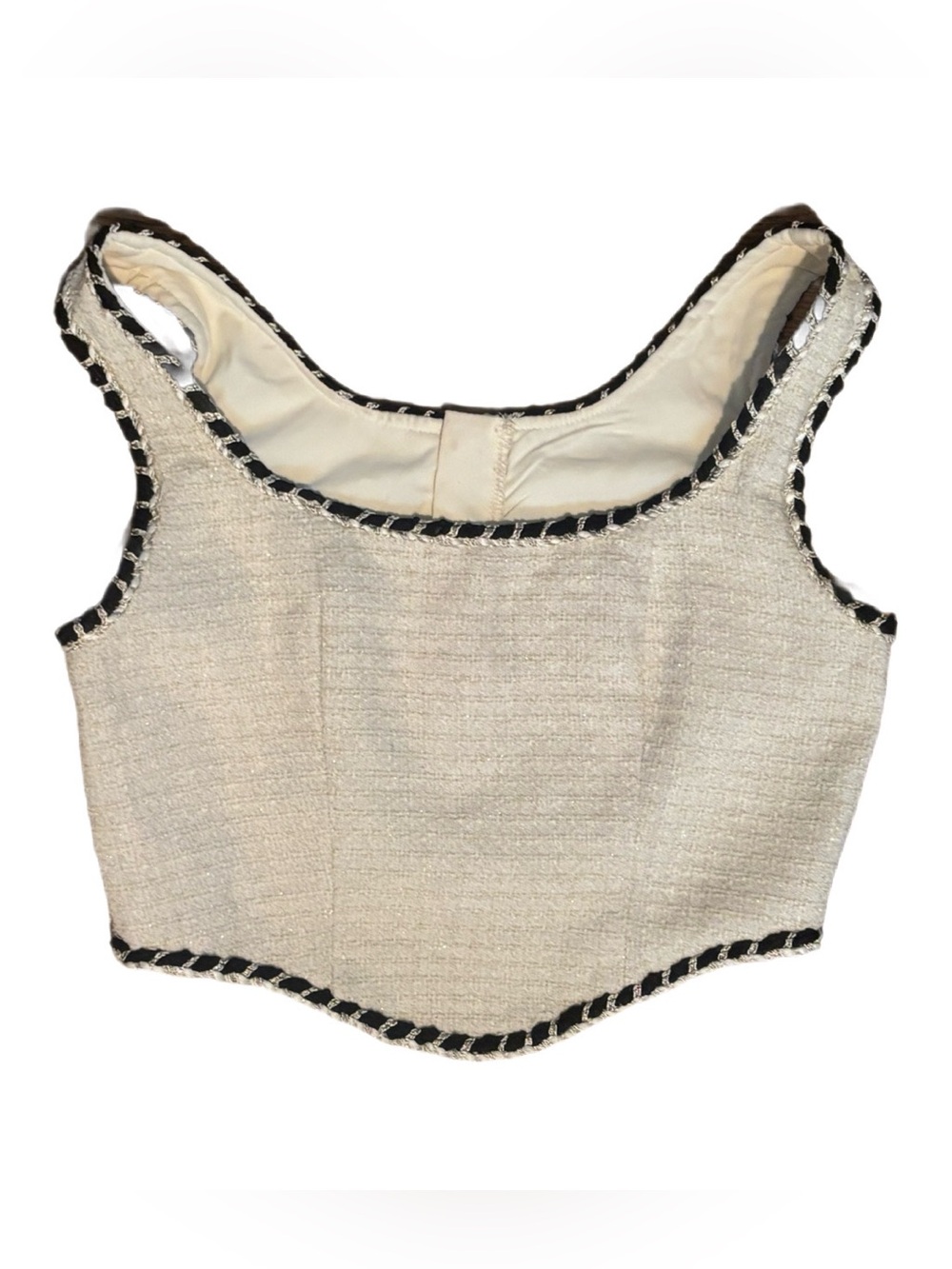 Cider Ivory Tweed Square Neck Corset Crop Top Size S